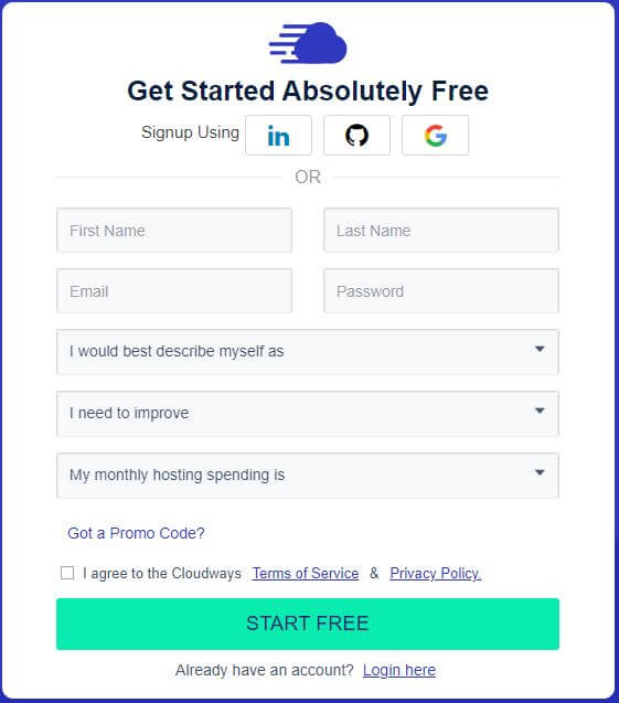 cloudways free trial signup