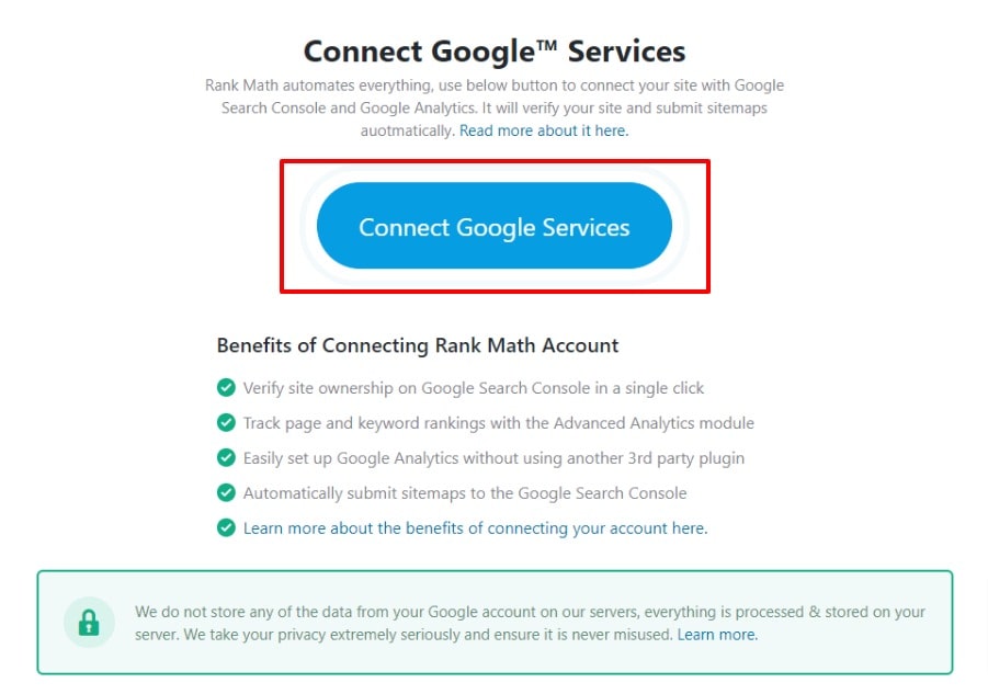 Rank Math connect google services