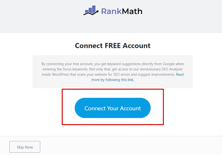 Rank Math connect your account