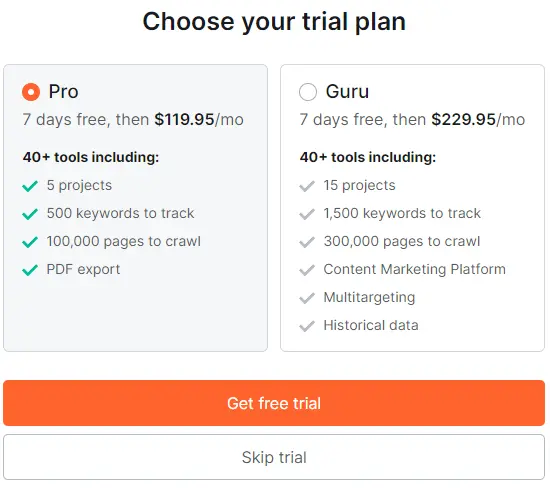 Choose-your-trial-plan-Semrush