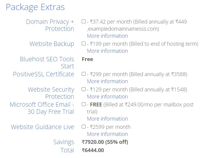 bluehost-package-extras