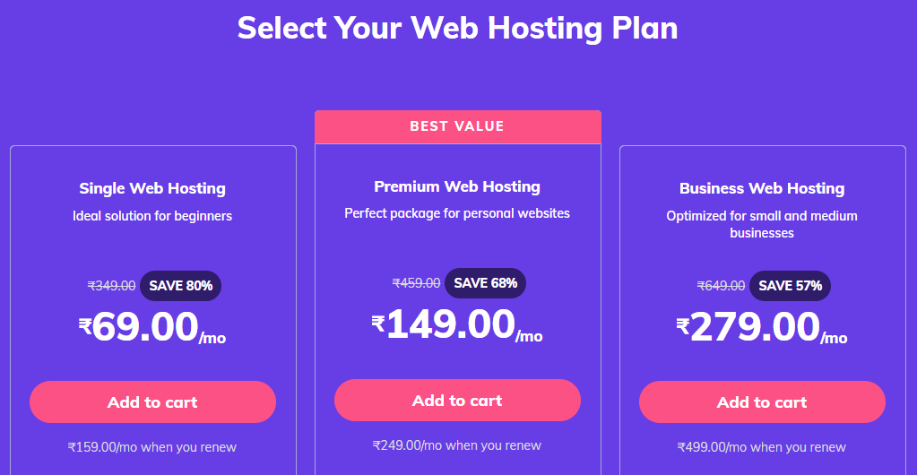 Hostinger Shared web hosting plans