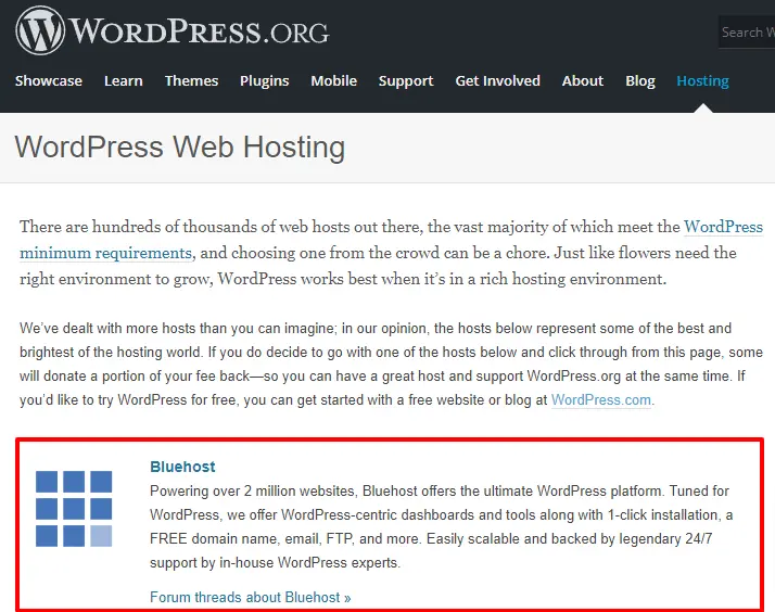 wordpress-recommend-bluehost